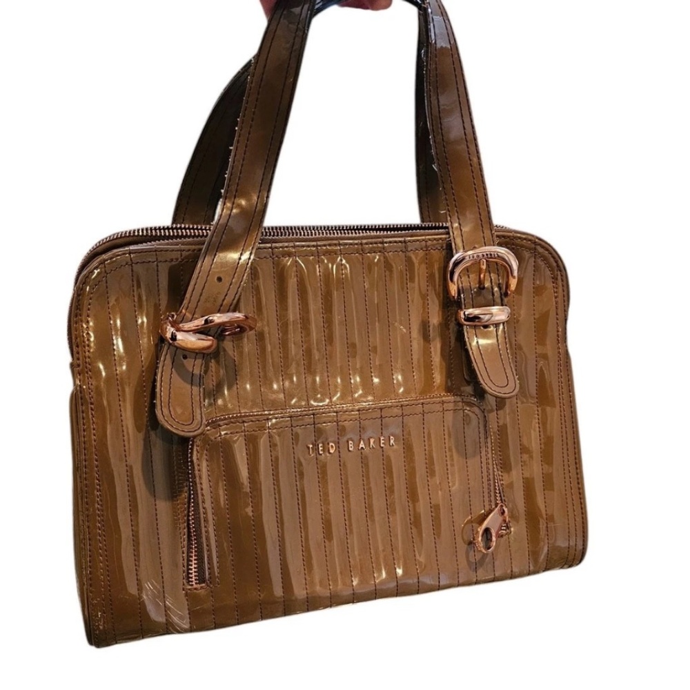 TED BAKER LONDON Quilted Beige Brown Patent Leather Bag Purse Satchel
